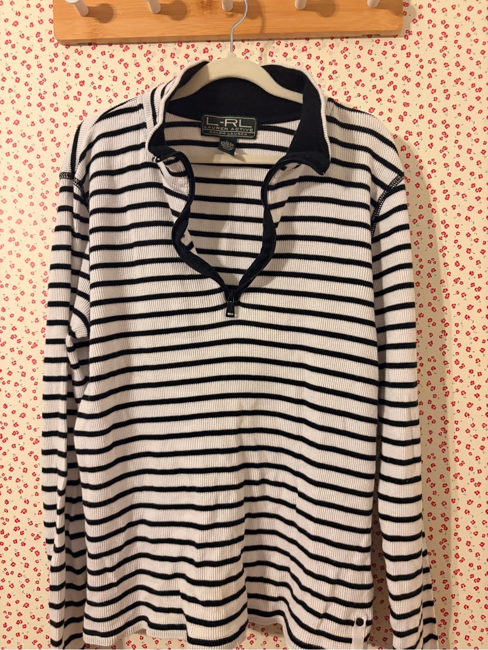 Ralph Lauren Black & White Striped Half-Zip Pullover